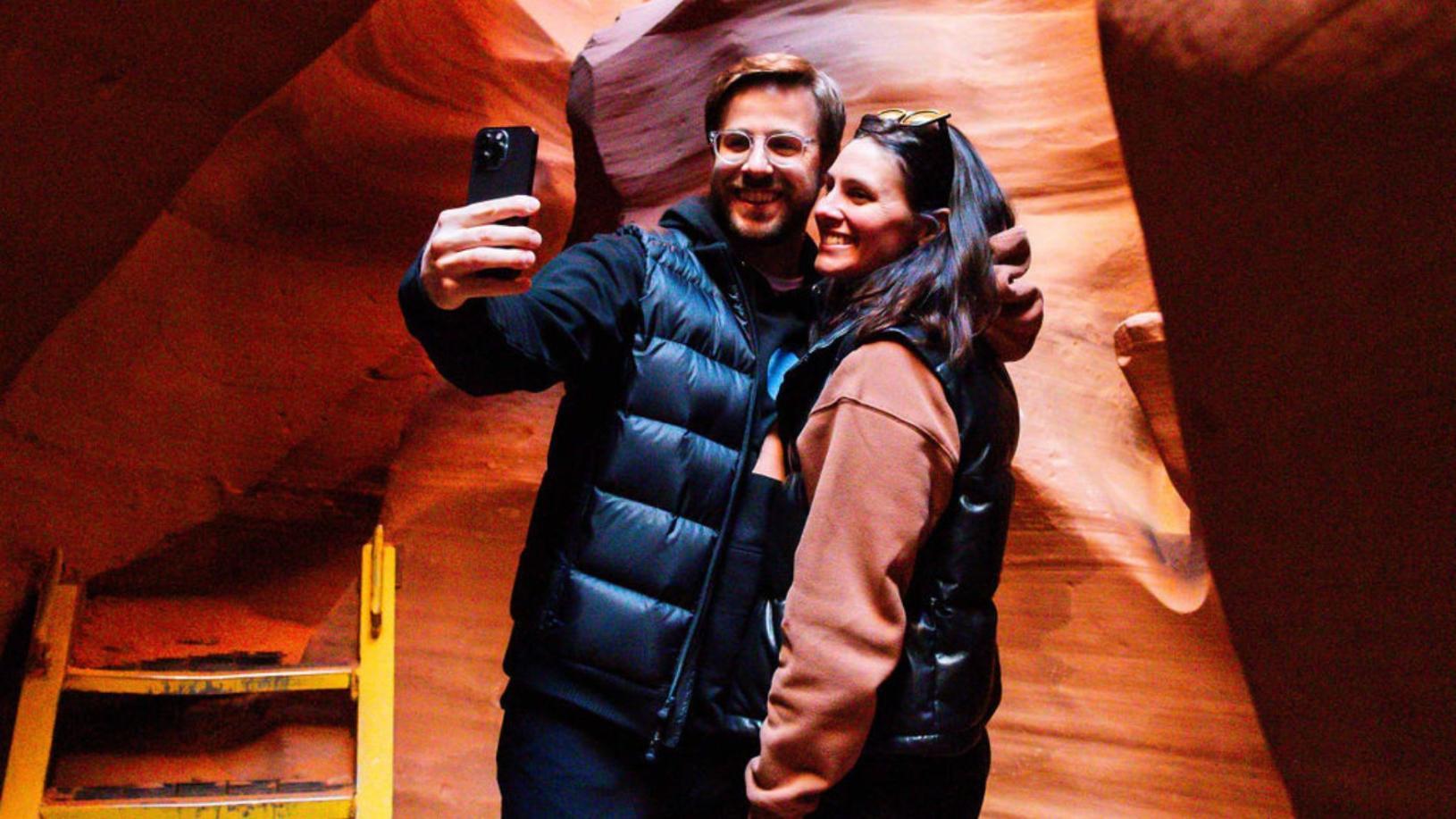 Couple taking selfie in Antelope Canyon